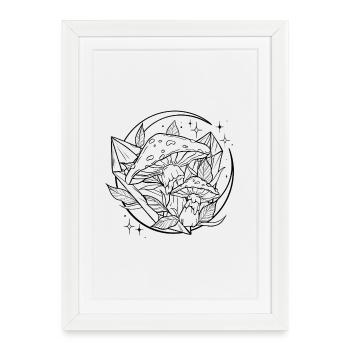 Champignon Sorcière avec Cristal Magique - Affiche encadrée (27 × 37 cm) - blanc - Devant