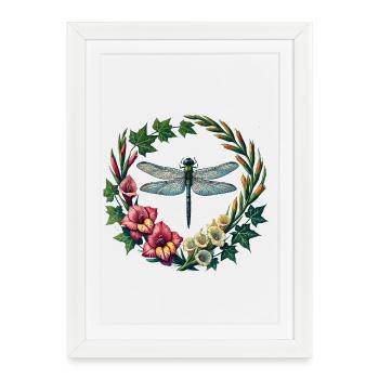 Couronne florale de libellules - Affiche encadrée (27 × 37 cm) - blanc - Devant