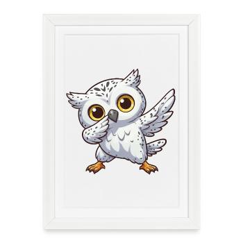 Chouette des neiges cool en train de tamponner les enfants - Affiche encadrée (27 × 37 cm) - blanc - Devant