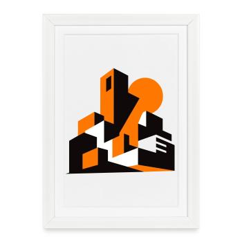Silhouette géométrique de la ville orange - Affiche encadrée (27 × 37 cm) - blanc - Devant