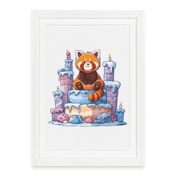 Panda rouge sur gâteau glacé - Affiche encadrée (27 × 37 cm) - blanc - Devant