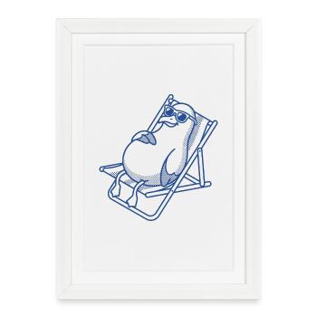 Penguin frissonne sur le banc - Affiche encadrée (27 × 37 cm) - blanc - Devant