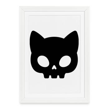 Silhouette de crâne de chat | Masque gothique mignon - Affiche encadrée (27 × 37 cm) - blanc - Devant