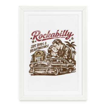 Rockabilly Vintage Rock & Roll des années 50 | Hot Rod - Affiche encadrée (27 × 37 cm) - blanc - Devant