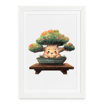 Kawaii Bonsai Smile in Pot - Framed poster (27 × 37 cm) - white - Front