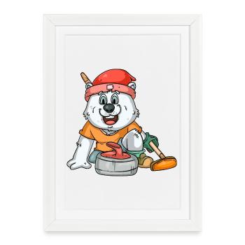 Curling player polar bear - Framed poster (27 × 37 cm) - white - Front