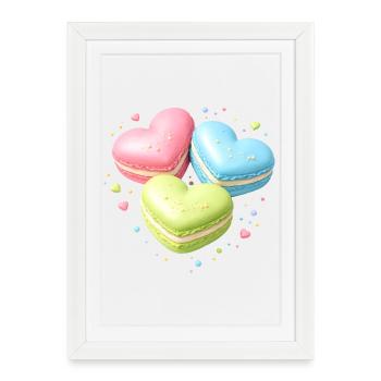 Macarons en forme de cœur en pastel cadeau - Affiche encadrée (27 × 37 cm) - blanc - Devant