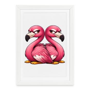 Cute Flamingo Cartoon Friendship Twins Fun - Framed poster (27 × 37 cm) - white - Front