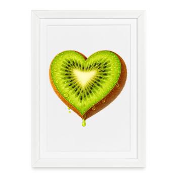 Illustration de Kiwi juteux en forme de cœur - Affiche encadrée (27 × 37 cm) - blanc - Devant