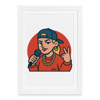 Rap Diva with Microphone - Framed poster (27 × 37 cm) - white - Front