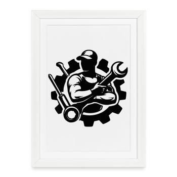 Mechanic logo in the gear wheel - Framed poster (27 × 37 cm) - white - Front