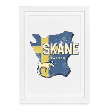 Carte de la province de Skane Suède Souvenir vintage - Affiche encadrée (27 × 37 cm) - blanc - Devant