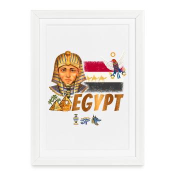 Pharaon égyptien vintage avec drapeau et pyramides - Affiche encadrée (27 × 37 cm) - blanc - Devant