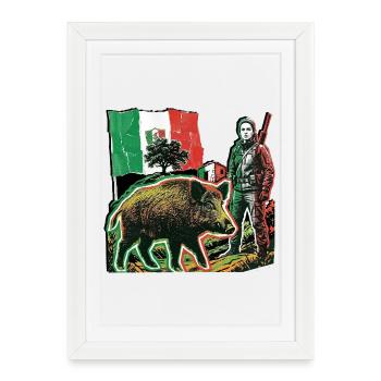 Chasseuse de sanglier Drapeau Italien Italien - Affiche encadrée (27 × 37 cm) - blanc - Devant