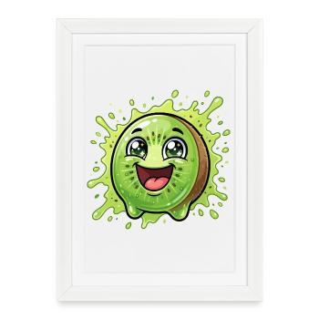 Dessin animé Kiwi Splash Joyeux - Affiche encadrée (27 × 37 cm) - blanc - Devant