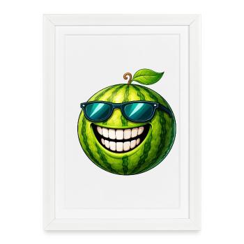 Pastèque fraîche avec lunettes de soleil - Affiche encadrée (27 × 37 cm) - blanc - Devant