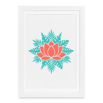 Lotus corail aux feuilles sarcelle - Affiche encadrée (27 × 37 cm) - blanc - Devant
