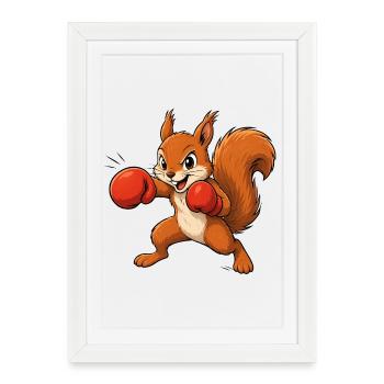 Motif amusant de dessin animé Boxing Écureuil - Affiche encadrée (27 × 37 cm) - blanc - Devant
