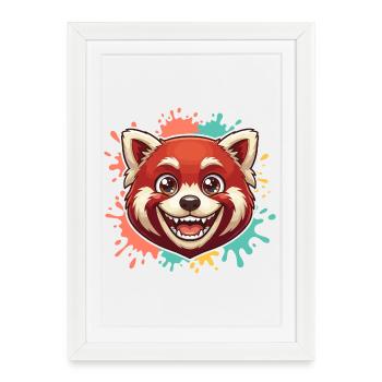 Panda Rouge Éclaboussure - Affiche encadrée (27 × 37 cm) - blanc - Devant