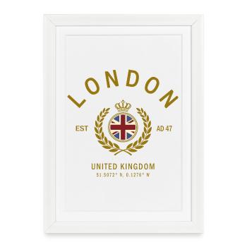 Écusson Londres Drapeau UK doré - Affiche encadrée (27 × 37 cm) - blanc - Devant