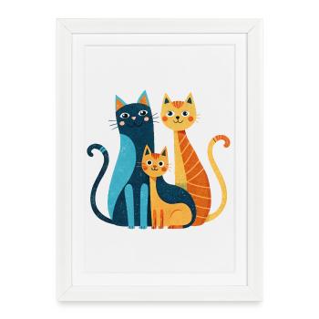 Trio de chats brillants : Fantaisie moderne - Affiche encadrée (27 × 37 cm) - blanc - Devant