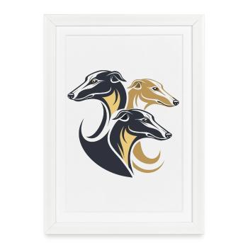 Triple Greyhounds Silhouette - Framed poster (27 × 37 cm) - white - Front