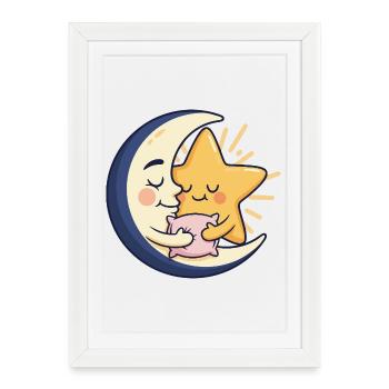 Moon and Star Cuddle Friend - Framed poster (27 × 37 cm) - white - Front