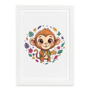 Singe tropical avec banane - Affiche encadrée (27 × 37 cm) - blanc - Devant