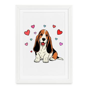Basset Hound_Hund_sitzendd_Herz_farbig - Affiche encadrée (27 × 37 cm) - blanc - Devant