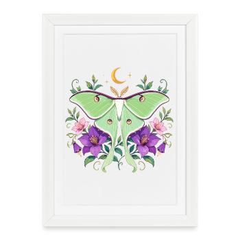 Moon butterflies over blossoms - Framed poster (27 × 37 cm) - white - Front