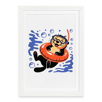Loutre drôle avec des lunettes de plongée - Affiche encadrée (27 × 37 cm) - blanc - Devant