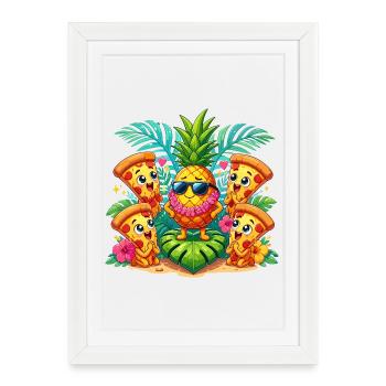 Kawaii Pineapple Party with Pizza Buddies - Framed poster (27 × 37 cm) - white - Front