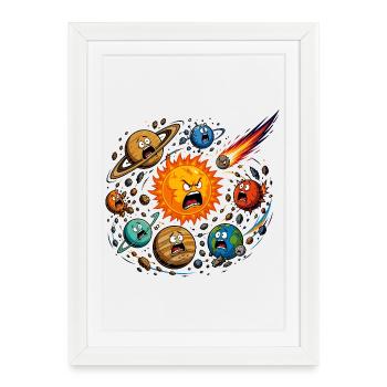 Soleil furieux et planètes chaotiques - Affiche encadrée (27 × 37 cm) - blanc - Devant