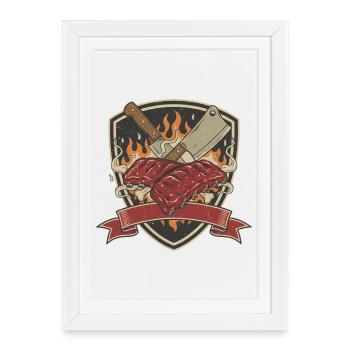 Tatouage de bouclier de steak enflammé - Affiche encadrée (27 × 37 cm) - blanc - Devant