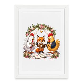 Mariage animal sous l’arc de fleurs - Affiche encadrée (27 × 37 cm) - blanc - Devant