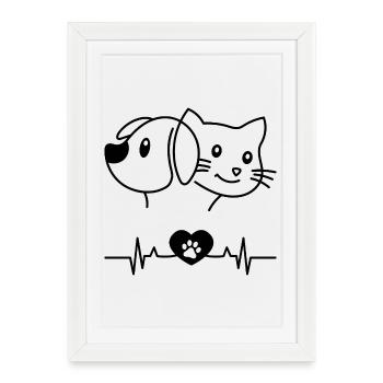 Battement de cœur Chien Chat SVG | Battement de cœur chien-chat - Affiche encadrée (27 × 37 cm) - blanc - Devant
