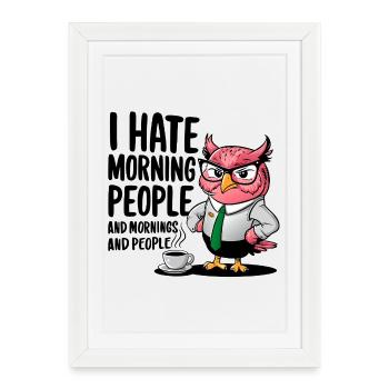 Morning grouch office owl in suit - Framed poster (27 × 37 cm) - white - Front