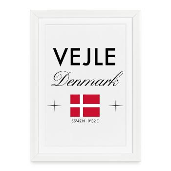 Vejle, coordonnées Danemark, voyage, souvenir - Affiche encadrée (27 × 37 cm) - blanc - Devant