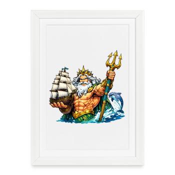 Neptune with sailing ship - Framed poster (27 × 37 cm) - white - Front