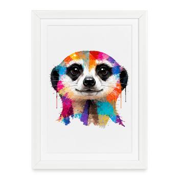 Colorful meerkat with splashes of color - Framed poster (27 × 37 cm) - white - Front