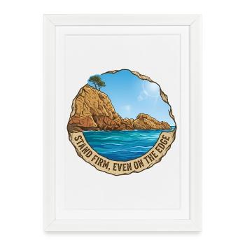 Illustration du paysage avec falaise et mer - Affiche encadrée (27 × 37 cm) - blanc - Devant
