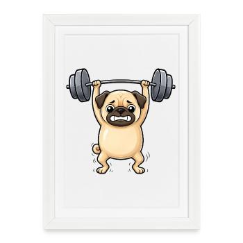 Pug Dog Fitness Weightlifter Dumbbell Gym - Framed poster (27 × 37 cm) - white - Front