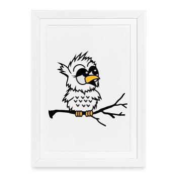 A little baby owl sitting on a branch - Framed poster (27 × 37 cm) - white - Front