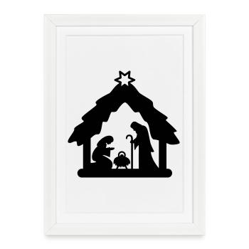Crèche, figurines crèche, saint famille - Affiche encadrée (27 × 37 cm) - blanc - Devant