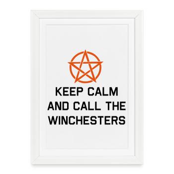 Reste calme et appelle les Winchester - Affiche encadrée (27 × 37 cm) - blanc - Devant