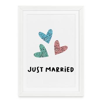 JUST MARRIED. VIVE LES MARIES. SAINT VALENTIN - Affiche encadrée (27 × 37 cm) - blanc - Devant