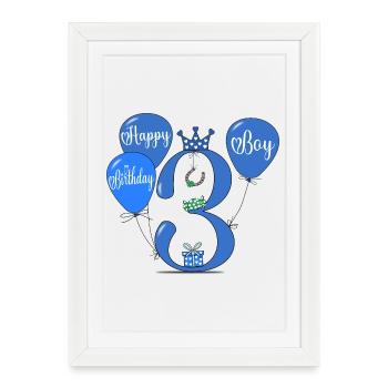 Joyeux anniversaire 3 garçon - Affiche encadrée (27 × 37 cm) - blanc - Devant