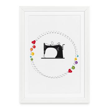 nostalgic stylized sewing machine with buttons - Framed poster (27 × 37 cm) - white - Front