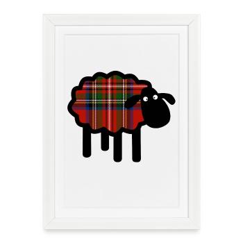 Mignonne mouton tartan - Affiche encadrée (27 × 37 cm) - blanc - Devant