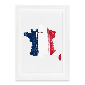 Paris Brushstroke Drapeau France - Affiche encadrée (27 × 37 cm) - blanc - Devant